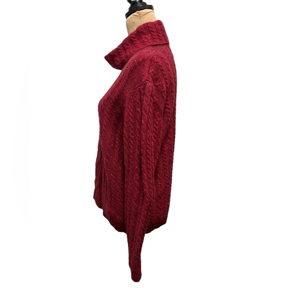 Orvis Sweater Wool Cashmere Burgundy Fishermans Cable Knit Turtleneck Sz Medium. - Picture 2 of 9
